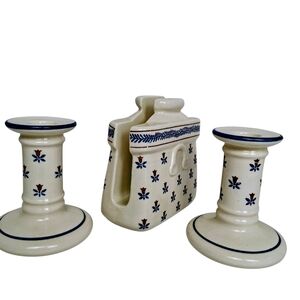 Vintage Sanyei Country Field Candle Holder (2x) Napkin Holder 1982 Made In Japan